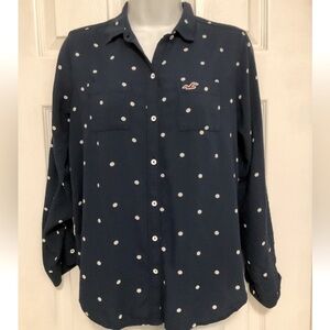 Hollister Women’s Button Down Polka Dot Roll Tab Sleeves Top Size S